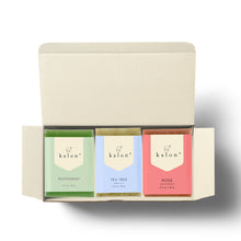 Load image into Gallery viewer, Kalon Mini Travel Size Soap Trio No.4- Peppermint, Tea tree, Rose+Mixed berries
