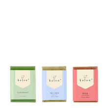 Load image into Gallery viewer, Kalon Mini Travel Size Soap Trio No.4- Peppermint, Tea tree, Rose+Mixed berries

