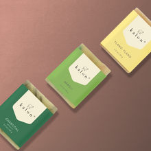 Load image into Gallery viewer, Kalon Mini Travel Size Soap Trio No.2- Ylang Ylang, Neroli, Charcoal
